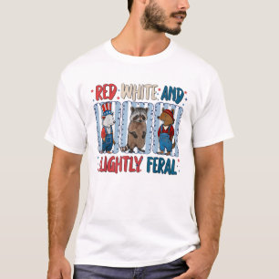 Camiseta Branco Vermelho e Raccoon Ligeiramente Feral 4 De