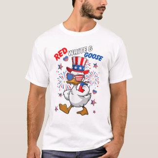 Camiseta Branco Vermelho & Gansos EUA Dia da Independência