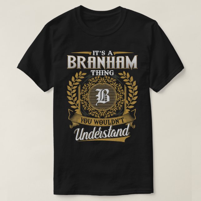 Camiseta BRANHAM Family Sobrenome BRANHAM Apelido Pessoal (Frente do Design)