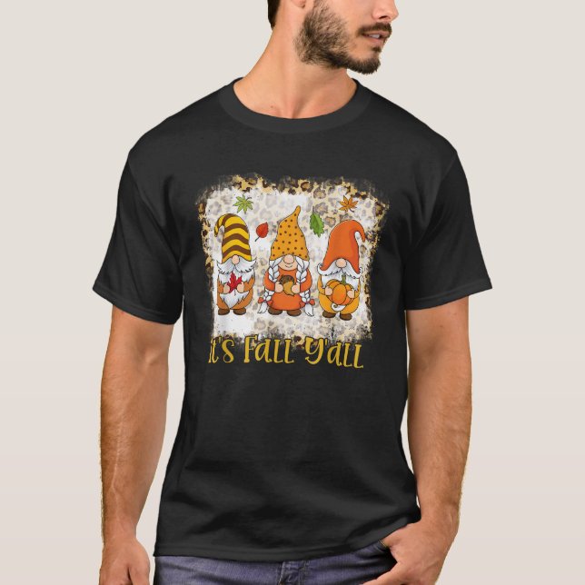 Camiseta Branqueado É Queda Todos os Gnomos Pumpkin Outono (Frente)