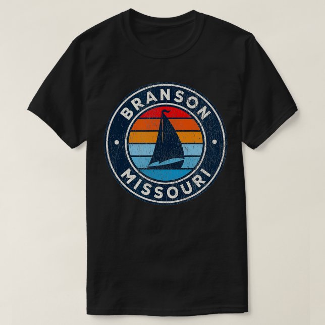 Camiseta Branson Missouri MO Vintage Sailboat Retro 70s (Frente do Design)