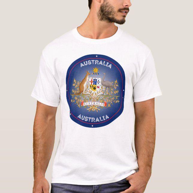 Camiseta Brasão de Armas da Austrália em Forma Circular (Frente)