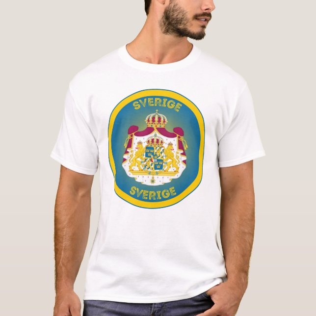 Camiseta Brasão de Armas da Suécia em Forma de Círculo (Frente)
