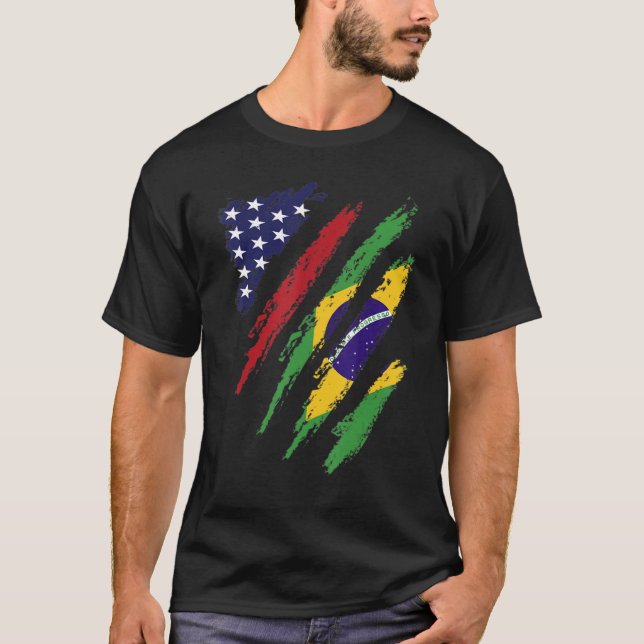 Camiseta Brasil Americano Bandeira Crescente EUA Patriot He (Frente)
