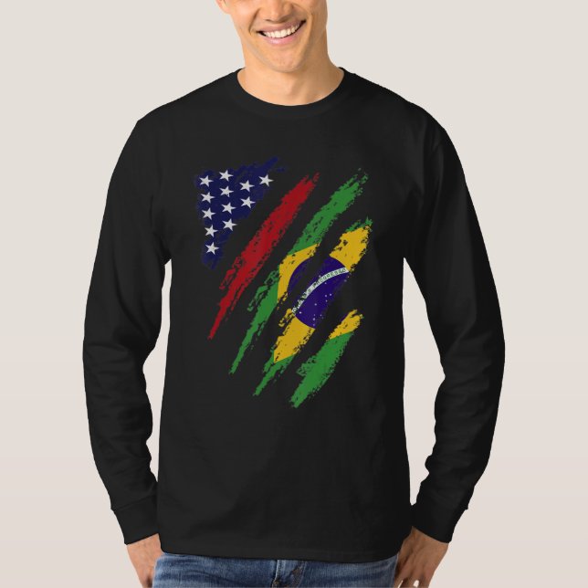 Camiseta Brasil Americano Bandeira Crescente EUA Patriot He (Frente)