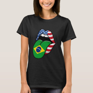 Camiseta Brasil: Bandeira dos EUA Raízes Brasileiras Metade