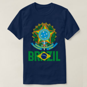 Camiseta Brasil: Bandeira e Casaco de Armas Patriótica