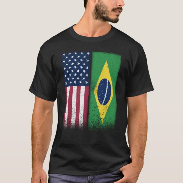 Camiseta Brasil: Bandeiras brasileiras americanas orgulhosa (Frente)
