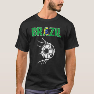 Camiseta Brasil: Bola De Futebol Na Rede Apoia Pé-De-Pé