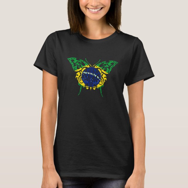 Camiseta Brasil Borboleta Assustadora Bandeira Brasileira B (Frente)