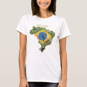 Camiseta Brasil Botanical Map Wildlife Tropical