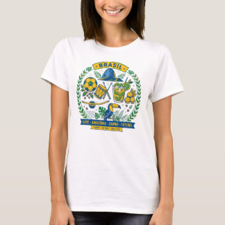 Camiseta Brasil Culture Badge Cafe Samba Futebol Amazonia