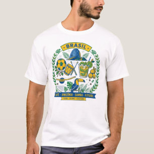 Camiseta Brasil Culture Badge Cafe Samba Futebol Amazonia