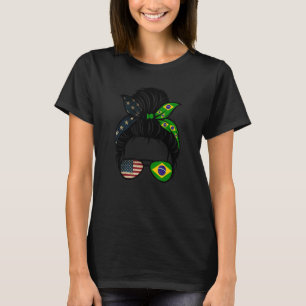 Camiseta Brasil EUA Sinalizador Mensagem Bun Esposa Mãe Bra