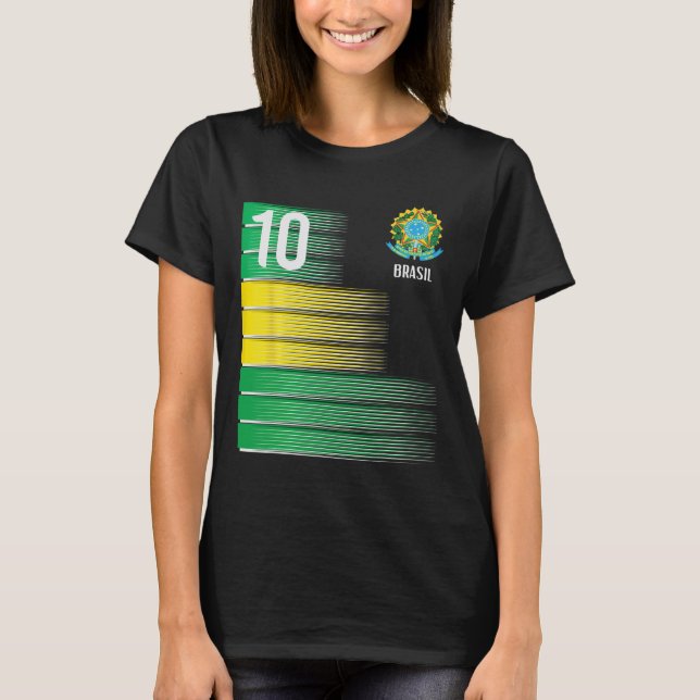 Camiseta Brasil Flag Number 10 Brazil Soccer Men Women Boys (Frente)