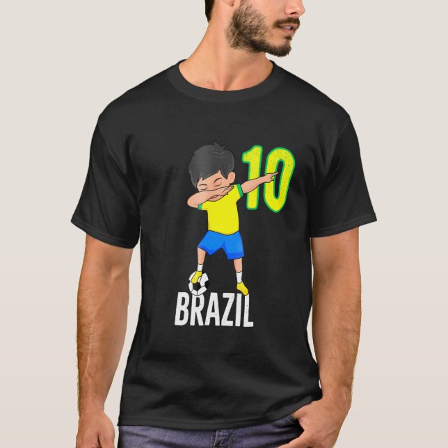 Camiseta Brasil: Futebol Para Meninos Número 10 Dabbing Dab (Frente)
