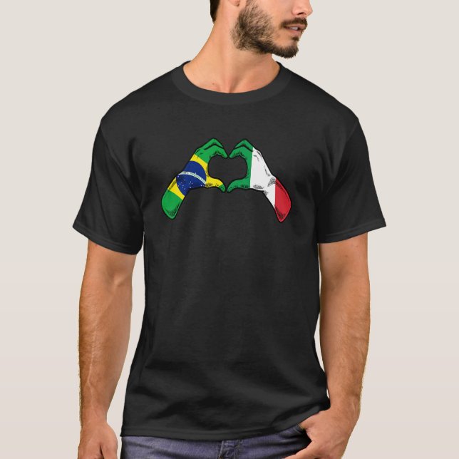 Camiseta Brasil Itália Bandeira Coração 1 Italiano Brasilei (Frente)