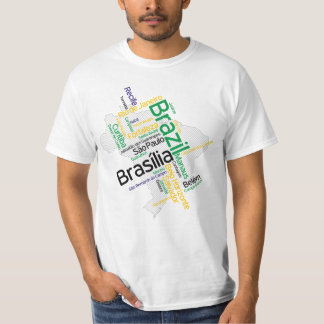 Camiseta Brasil Mapeia a Nuvem de Palavra Nomes de Cidade S