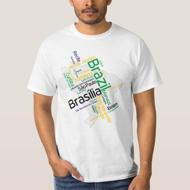 Camiseta Brasil Mapeia a Nuvem de Palavra Nomes de Cidade S (Frente)