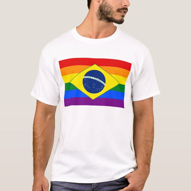 Camiseta Brasil Orgulho gay Rainbow Flag T-Shirt (Frente)