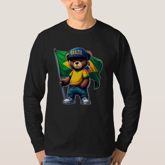 Camiseta BRASIL Urso de Teddy Patriótico Brasil Bandeira Ba (Frente)