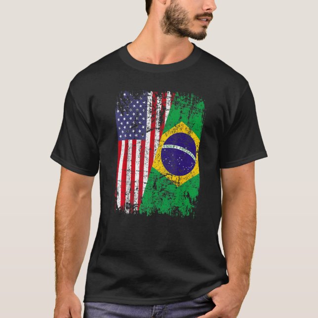 Camiseta BRASILEIRO ROOTS Half American Flag BRASIIL (Frente)