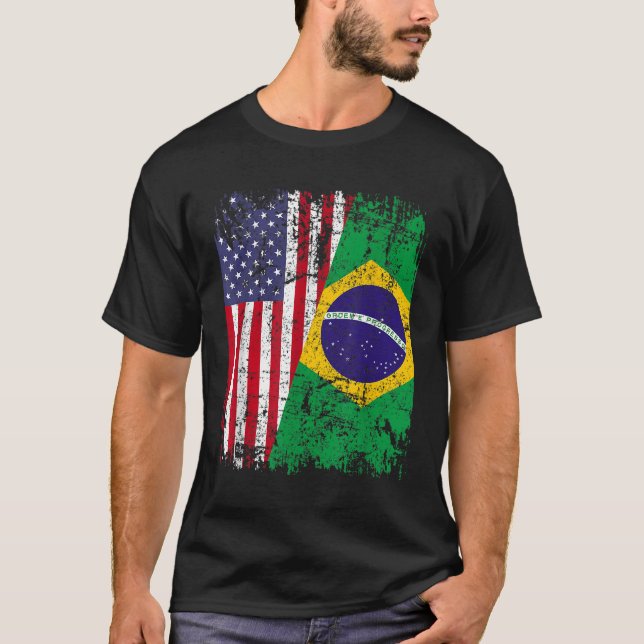Camiseta BRASILEIRO ROOTS Half American Flag BRASIIL (Frente)