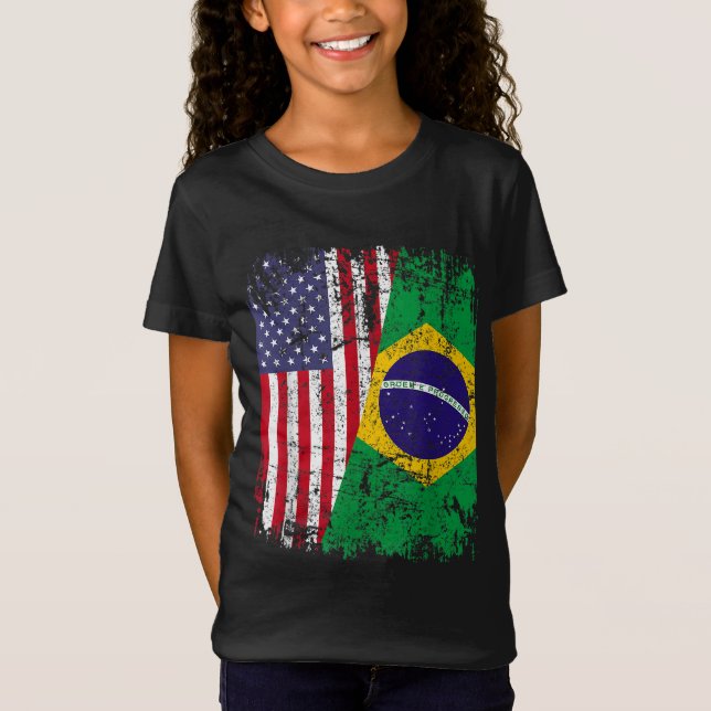Camiseta BRASILEIRO ROOTS Half American Flag BRASIIL (Frente)