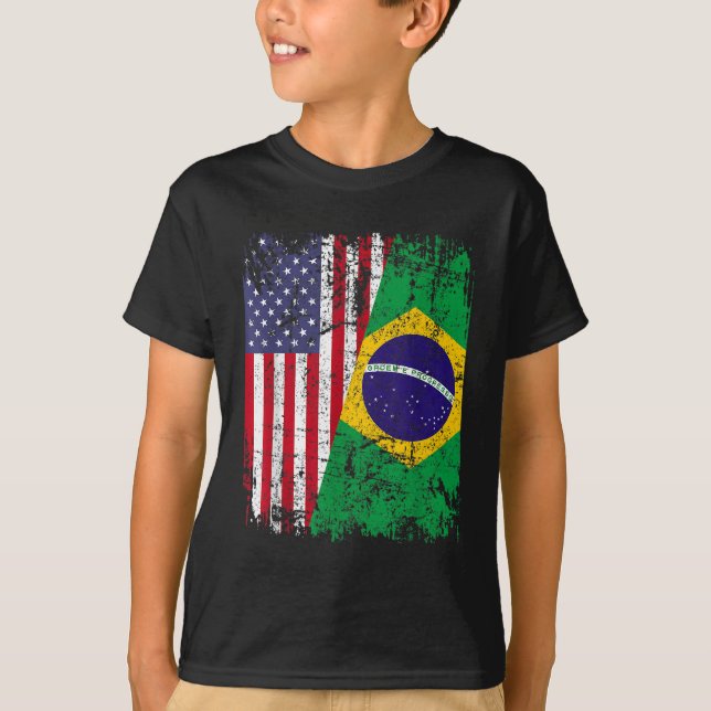 Camiseta BRASILEIRO ROOTS Half American Flag BRASIIL (Frente)