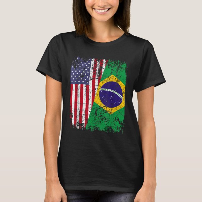 Camiseta BRASILEIRO ROOTS Half American Flag BRASIIL (Frente)
