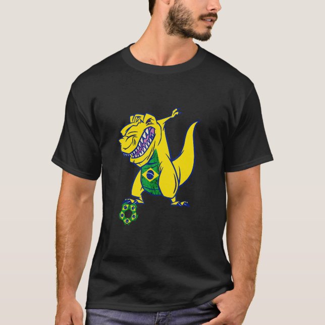 Camiseta Brasilian Dino Rex Brazil Soccer Brazilian Flag Br (Frente)