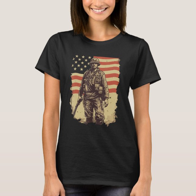 Camiseta Brave Defender Patriotic American Soldier (Frente)