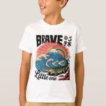 Camiseta Brave Little One Crocodile Art - Retro Japanese<br><div class="desc">Celebrate courage and adventure with this "Brave Little One" Japanese-inspired illustration. This high-impact graphic features a detailed green crocodile resting on a rugged coastline, set against a stunning backdrop of a Great Wave, a snow-capped Mount Fuji, and a vibrant radiating sun with a rainbow. The artwork utilizes a professional illustrative...</div>