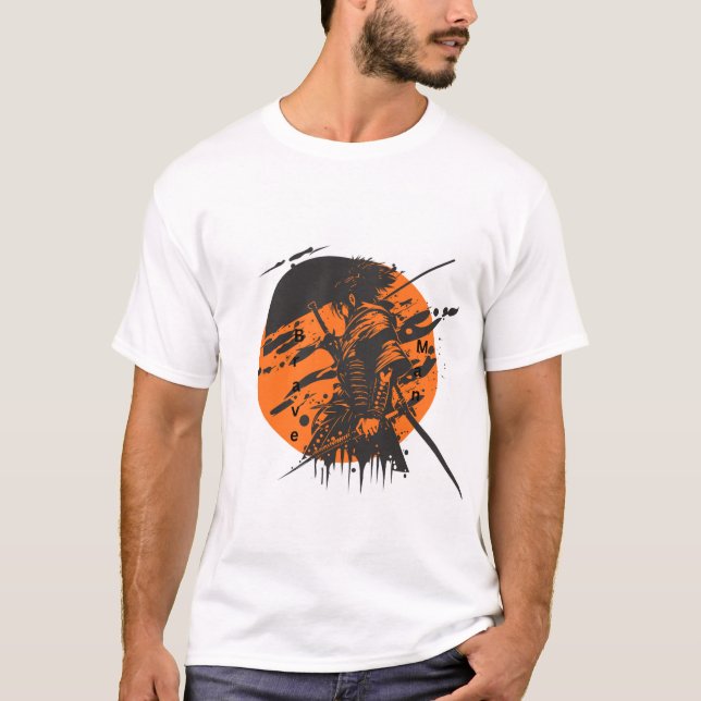 Camiseta  Brave Man Graphic T-Shirt | Black & Orange Design (Frente)