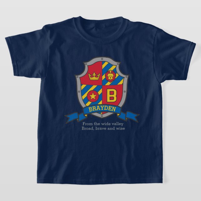 Camiseta Brayden boys B nome e significado escudo de cavale (Postura )