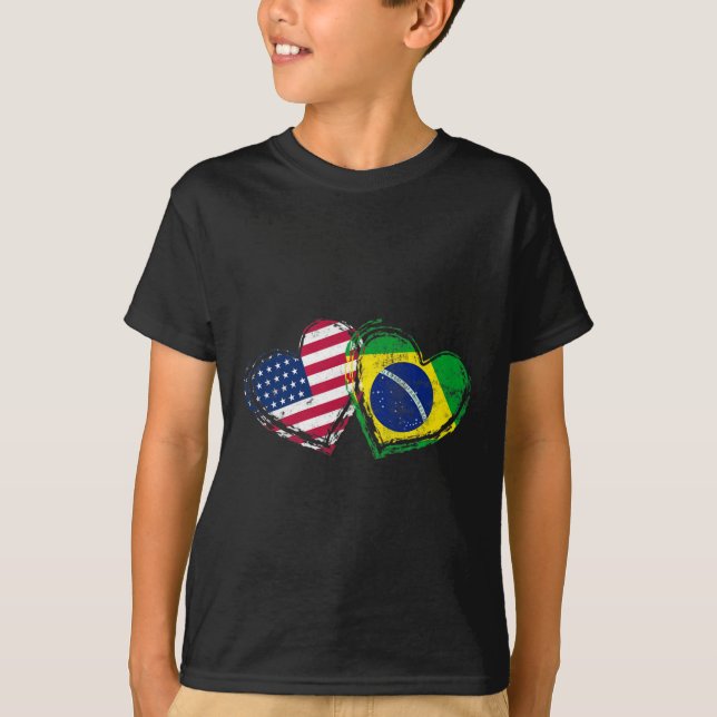 Camiseta Brazil American Flag Heart Brazilian American Love (Frente)