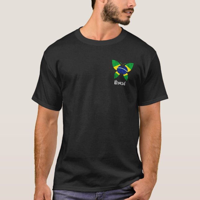 Camiseta Brazil Brasileiro Butterfly Brazilian Flag Brazili (Frente)
