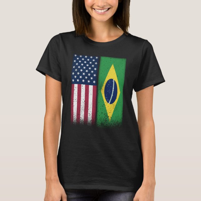 Camiseta Brazil Brazilian American Flags Proud USA Brazil (Frente)