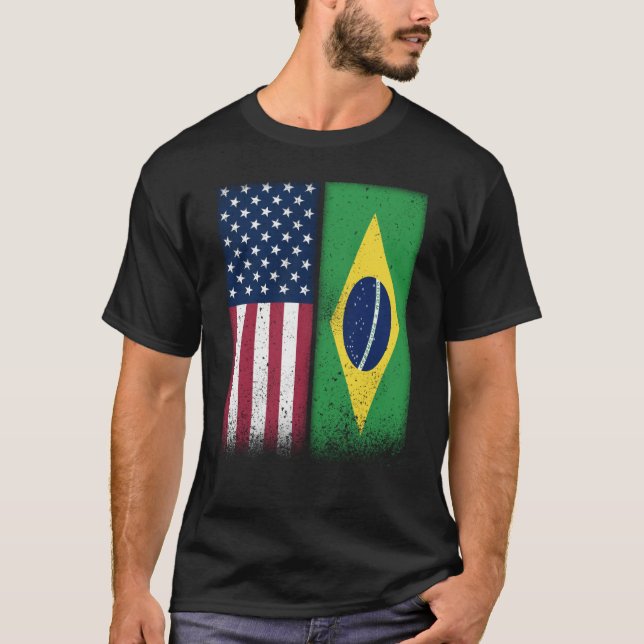 Camiseta Brazil Brazilian American Flags Proud USA Brazil (Frente)