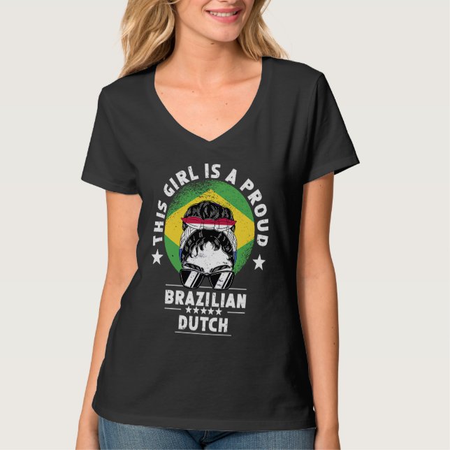 Camiseta Brazil Flag Netherlands Grown Women Girl Citizen P (Frente)
