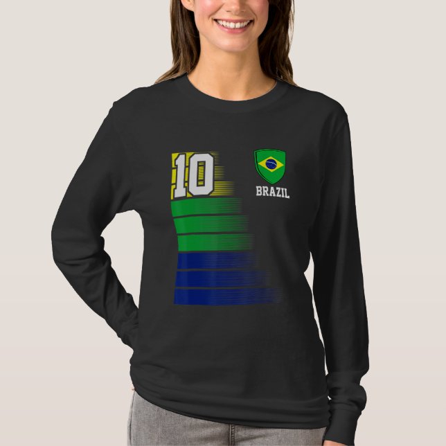 Camiseta Brazil  Number 10 Brazilian Soccer Team Sports (Frente)