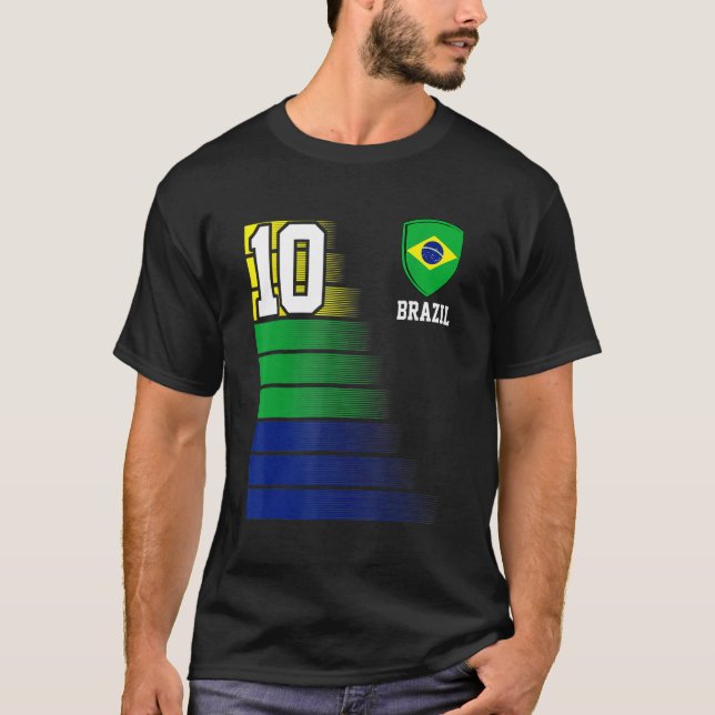 Camiseta Brazil  Number 10 Brazilian Soccer Team Sports (Frente)
