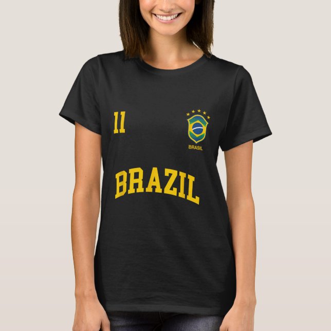 Camiseta Brazil Number 11 Brazilian Soccer Team Sports Shir (Frente)