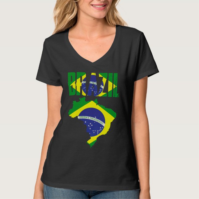 Camiseta Brazilian Brazil Country Map Flag (Frente)