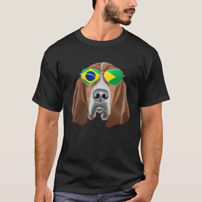 Camiseta Brazilian Flag Basset Hound Dog Brazil Pocket (Frente)