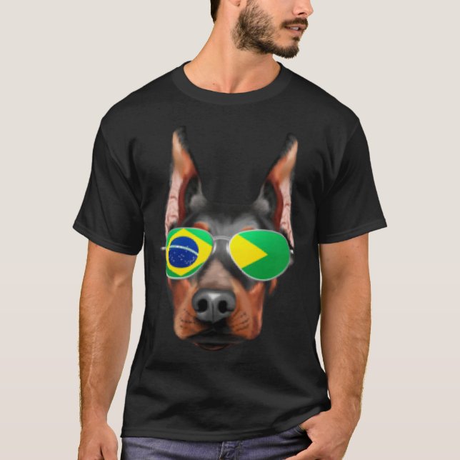 Camiseta Brazilian Flag Doberman Pinscher Dog Brazil Pocket (Frente)