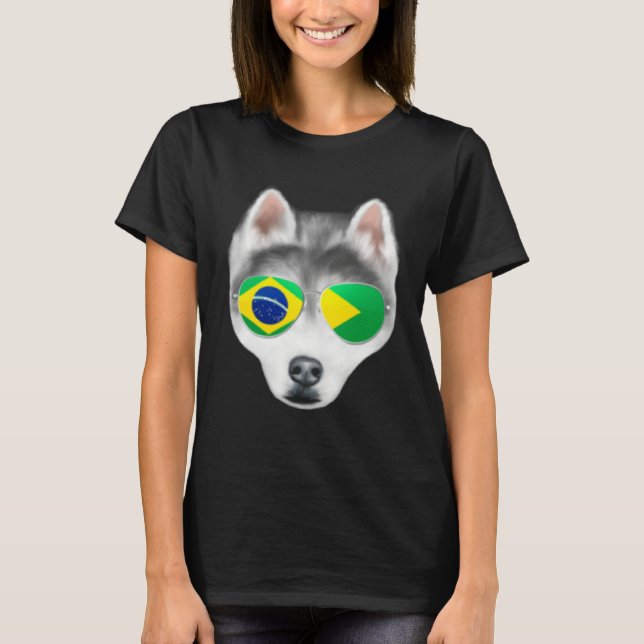 Camiseta Brazilian Flag Siberian Husky Dog Brazil Pocket (Frente)