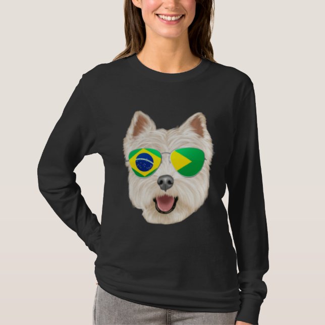Camiseta Brazilian Flag West Highland White Terrier Dog Bra (Frente)