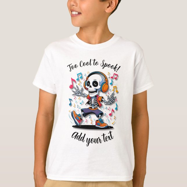 Camiseta Breakdance Skeleton – Kids Halloween T-Shirt (Frente)