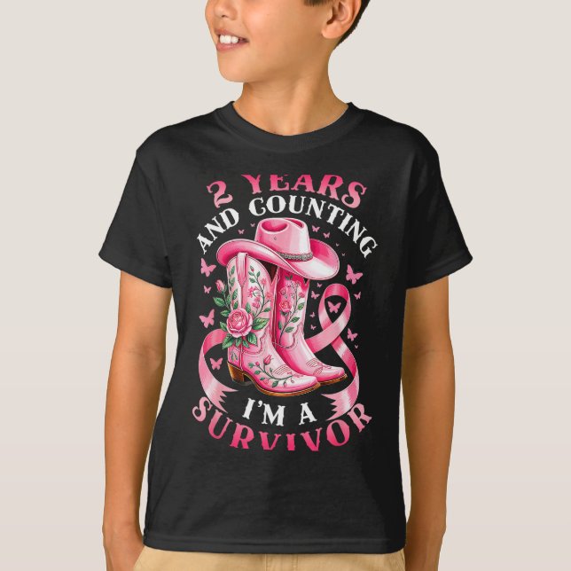 Camiseta Breast Cancer 2 Years Survivor Nk Ribbon Cowgirl G (Frente)